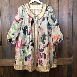 Reversible floral gold sparkle beaded trim jacket